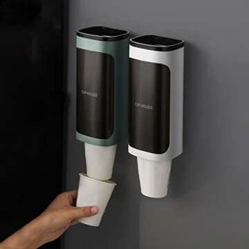 Sharemee Wall Mount Paper Cup Dispenser, Pull Type Cup Holder Fit 3oz - 5oz Disposable Small Cups, Bathroom Cup Dispenser for Home Hospital Office Gym (Green)