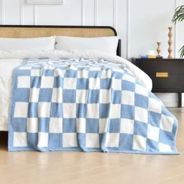 Xiashrk Checkered Throw Blanket for Couch, Checkerboard Blankets for Sofa Bed, Cozy Checkered Decorative Travel Blanket for Living Room Camping, Blue, 50"x60"