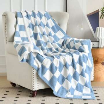 Xiashrk Checkered Throw Blanket for Couch, Checkerboard Blankets for Sofa Bed, Cozy Checkered Decorative Travel Blanket for Living Room Camping, Blue, 50"x60"