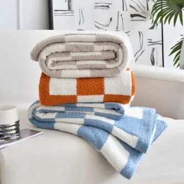 Xiashrk Checkered Throw Blanket for Couch, Checkerboard Blankets for Sofa Bed, Cozy Checkered Decorative Travel Blanket for Living Room Camping, Blue, 50"x60"