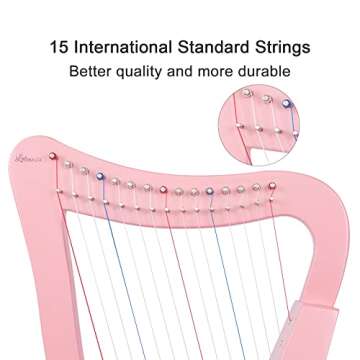 Lyre Harp,15 strings 22 inch Solid Birchwood Musical Instrument Height For Adult Kids Beginner with ...