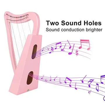 Lyre Harp,15 strings 22 inch Solid Birchwood Musical Instrument Height For Adult Kids Beginner with Tuning Wrench Black Gig Bag Strap(Pink)