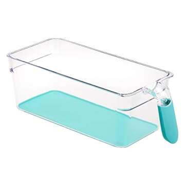 Amazon Basics Handled Fridge Storage Bins, Small (2-Pack), Green Silicone Insert and Handle Covering, transparen Body