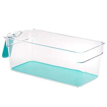 Amazon Basics Handled Fridge Storage Bins, Small (2-Pack), Green Silicone Insert and Handle Covering, transparen Body