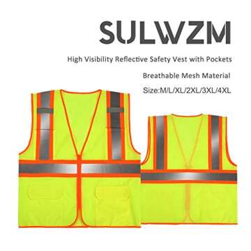 SULWZM High Visibility Reflective Safety Vest with Zipper and Pockets Yellow,XXL