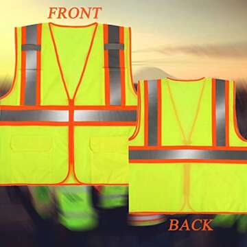 SULWZM High Visibility Reflective Safety Vest with Zipper and Pockets Yellow,XXL