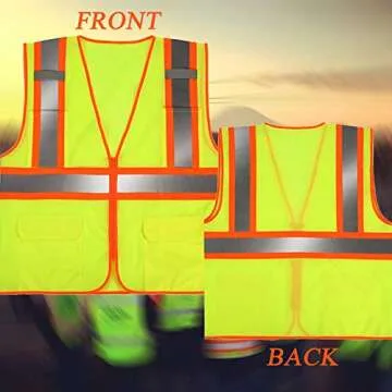 SULWZM High Visibility Reflective Safety Vest with Zipper and Pockets Yellow,XXL