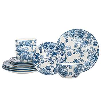 Godinger Dinnerware Set Banbury Porcelain Dinner Plate, Salad Plate, Soup Bowl - 12 Piece Set