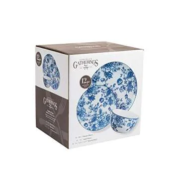 Godinger Dinnerware Set Banbury Porcelain Dinner Plate, Salad Plate, Soup Bowl - 12 Piece Set