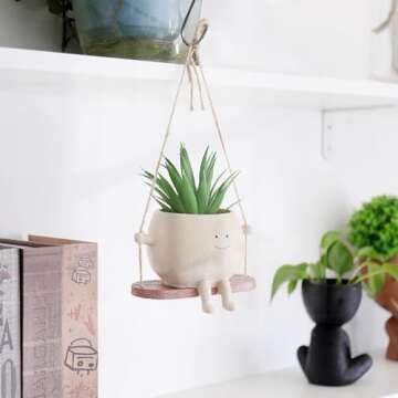 HUNTHAWK Swing Face Planter Pot Hanging Resin Flower Head Planters for Indoor and Outdoor Plants, Su...