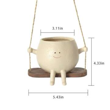 HUNTHAWK Swing Face Planter Pot Hanging Resin Flower Head Planters for Indoor and Outdoor Plants, Succulent Pots for String of Pearls Plant - Ideal Gifts for Mother's Day and Christmas