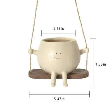 HUNTHAWK Swing Face Planter Pot Hanging Resin Flower Head Planters for Indoor and Outdoor Plants, Succulent Pots for String of Pearls Plant - Ideal Gifts for Mother's Day and Christmas