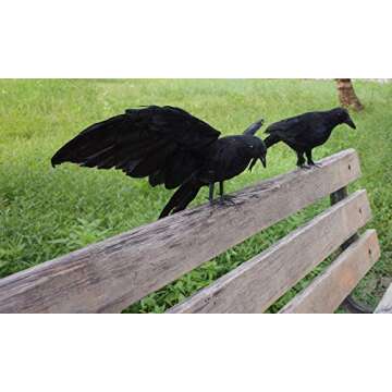 2-Pack Realistic Crows Lifesize Extra Large Handmade Black Feathered Crow for Halloween Decorations Birds, L (13 inch+12 inch)