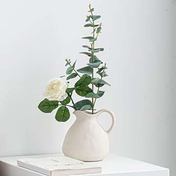 XIUWOUG White Ceramic Vase with Handle,Ceramic Pitcher Vase for Flowers,Farmhouse Vase for Table Cen...