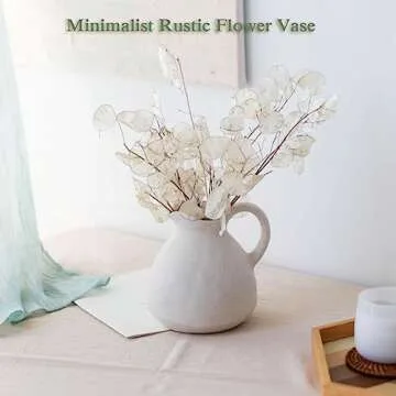 XIUWOUG White Ceramic Vase with Handle,Ceramic Pitcher Vase for Flowers,Farmhouse Vase for Table Centerpieces,Rustic Ceramic Pitchers for Shelf Decor,Living Room Decor,Gift,A