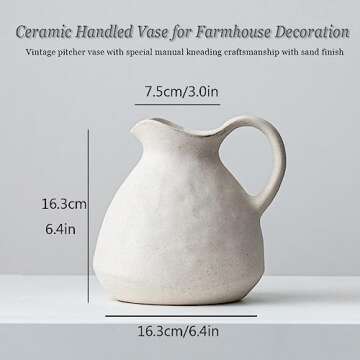 XIUWOUG White Ceramic Vase with Handle,Ceramic Pitcher Vase for Flowers,Farmhouse Vase for Table Centerpieces,Rustic Ceramic Pitchers for Shelf Decor,Living Room Decor,Gift,A