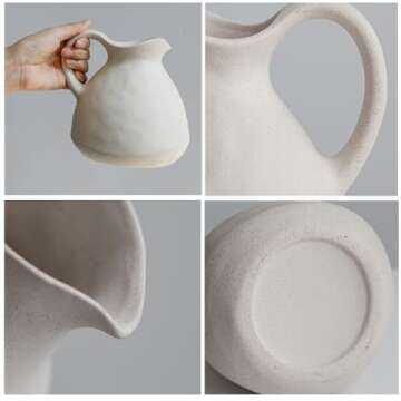 XIUWOUG White Ceramic Vase with Handle,Ceramic Pitcher Vase for Flowers,Farmhouse Vase for Table Centerpieces,Rustic Ceramic Pitchers for Shelf Decor,Living Room Decor,Gift,A