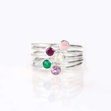 Unique Stackable Birthstone Rings for Mother's Day Gift
