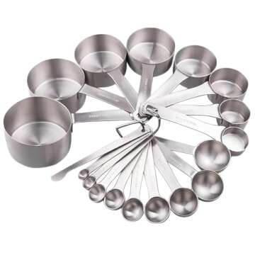 Measuring Cups and Spoons Set, Stainless Steel Measuring Cups and Spoons, 18/8 Steel Measuring Cups Spoons, Heavy Duty 8 Measuring cups, 9 Measuring Spoons, Baking Measure Cups Spoons Set