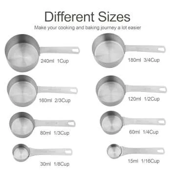 Measuring Cups and Spoons Set, Stainless Steel Measuring Cups and Spoons, 18/8 Steel Measuring Cups Spoons, Heavy Duty 8 Measuring cups, 9 Measuring Spoons, Baking Measure Cups Spoons Set