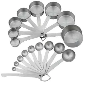 Measuring Cups and Spoons Set, Stainless Steel Measuring Cups and Spoons, 18/8 Steel Measuring Cups Spoons, Heavy Duty 8 Measuring cups, 9 Measuring Spoons, Baking Measure Cups Spoons Set