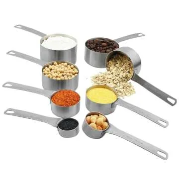 Measuring Cups and Spoons Set, Stainless Steel Measuring Cups and Spoons, 18/8 Steel Measuring Cups Spoons, Heavy Duty 8 Measuring cups, 9 Measuring Spoons, Baking Measure Cups Spoons Set