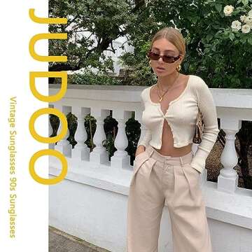 JUDOO Rectangle Sunglasses for Women Vintage Fashion Narrow Square Frame with UV400 Protection ((2 pack) Black+Tortoise Frame Brown Lens)