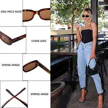 JUDOO Rectangle Sunglasses for Women Vintage Fashion Narrow Square Frame with UV400 Protection ((2 pack) Black+Tortoise Frame Brown Lens)