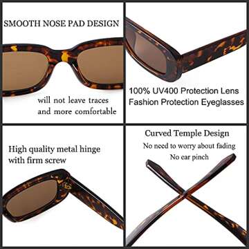 JUDOO Rectangle Sunglasses for Women Vintage Fashion Narrow Square Frame with UV400 Protection ((2 pack) Black+Tortoise Frame Brown Lens)