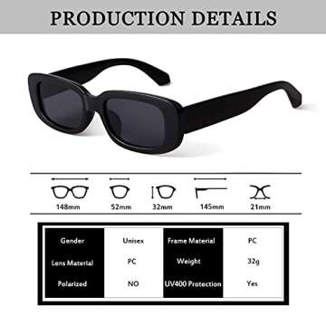 JUDOO Rectangle Sunglasses for Women Vintage Fashion Narrow Square Frame with UV400 Protection ((2 pack) Black+Tortoise Frame Brown Lens)