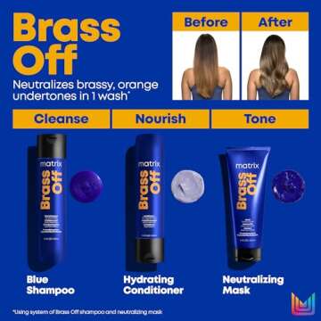 Matrix Brass Off Nourishing Leave In Conditioner | Tones brassiness | Repairs Dry, Damaged Hair | For Color Treated & Bleached Hair | Non-Color Depositing | Leave-In Salon Conditioner