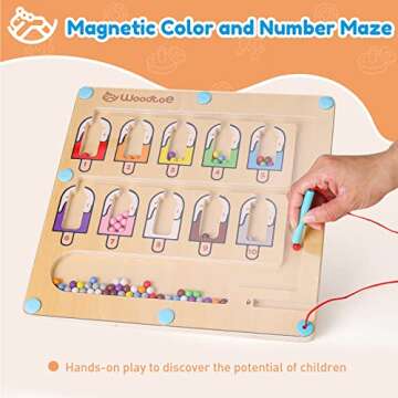Woodtoe Magnetic Color and Number Maze, Montessori Wooden Magnet Puzzle Game Board for Toddlers, Lea...