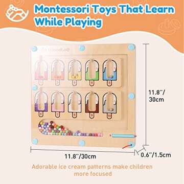Woodtoe Magnetic Color and Number Maze, Montessori Wooden Magnet Puzzle Game Board for Toddlers, Learning & Education Toys for Preschoolers, Fine Motor Skills Birthday Toys for Boy Girl 3-6