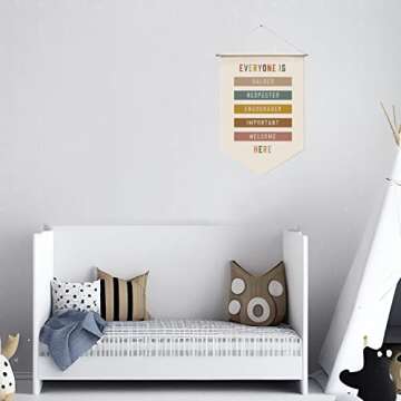 Everyone Is Valued Wall Hanging, Classroom Welcome Quote, Boho Classroom Decor, All Are Welcome Here, Rainbow Wall Banner, Playroom Decor, Hanging Banners for Wall Decor