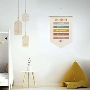 Everyone Is Valued Wall Hanging, Classroom Welcome Quote, Boho Classroom Decor, All Are Welcome Here, Rainbow Wall Banner, Playroom Decor, Hanging Banners for Wall Decor