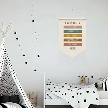 Everyone Is Valued Wall Hanging, Classroom Welcome Quote, Boho Classroom Decor, All Are Welcome Here, Rainbow Wall Banner, Playroom Decor, Hanging Banners for Wall Decor
