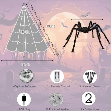 Halloween Spider Web Lights 550 LED Lighted Spider Web 16.4Ft Giant Halloween Decorations Light up w...
