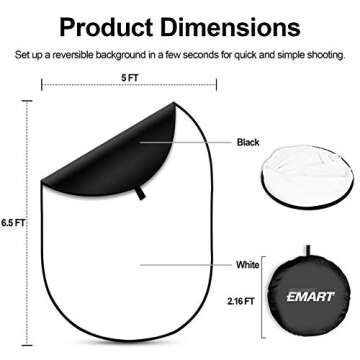EMART Collapsible Photography Backdrop Kit, 5 x 6.5ft Portable Popup Background Panel, 2-in-1 Foldable White Black Screen for Photo, Portrait, Headshot, Zoom