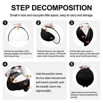 EMART Collapsible Photography Backdrop Kit, 5 x 6.5ft Portable Popup Background Panel, 2-in-1 Foldable White Black Screen for Photo, Portrait, Headshot, Zoom