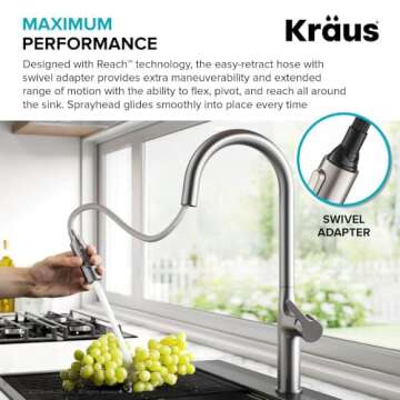 KRAUS Oletto Tall Modern Pull-Down Single Handle Kitchen Faucet in Chrome, KPF-3101CH
