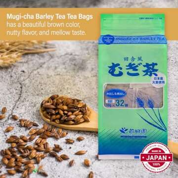 MAEDA-EN Mugi-cha Barley Tea 32 Tea Bags Caffeine Free Japanese Origin Individually Wrapped Teabag 17616 1pk
