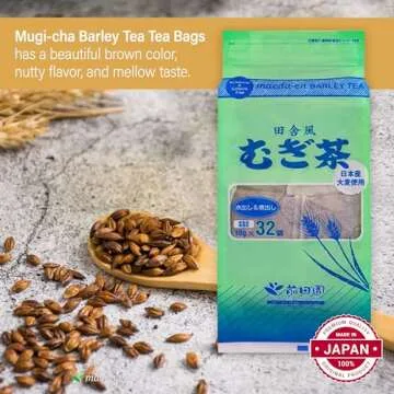 MAEDA-EN Mugi-cha Barley Tea 32 Tea Bags Caffeine Free Japanese Origin Individually Wrapped Teabag 17616 1pk