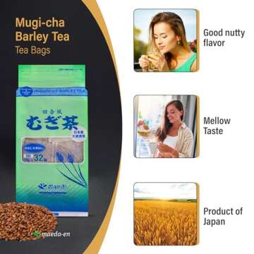 MAEDA-EN Mugi-cha Barley Tea 32 Tea Bags Caffeine Free Japanese Origin Individually Wrapped Teabag 17616 1pk