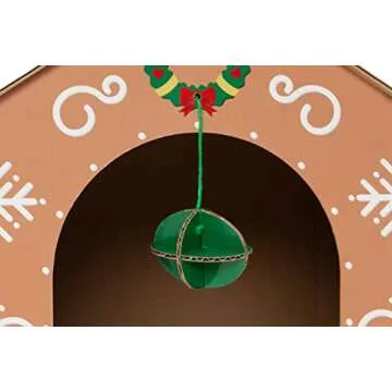 Furhaven Cardboard Cat House w/ Catnip for Indoor Cats, Ft. Scratching Pad & Hanging Toys - Decorated Gingerbread House Holiday Cat Scratcher Hideout - Christmas Print, One Size