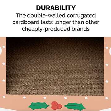 Furhaven Cardboard Cat House w/ Catnip for Indoor Cats, Ft. Scratching Pad & Hanging Toys - Decorated Gingerbread House Holiday Cat Scratcher Hideout - Christmas Print, One Size