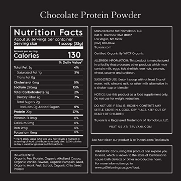 Truvani Vegan Pea Protein Powder - Organic Chocolate Protein