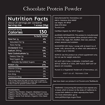 Truvani Vegan Pea Protein Powder - Organic Chocolate Protein