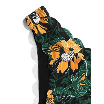 SweatyRocks Women's Sexy Bathing Suits Scallop Halter Bikini Top Floral Print Two Piece Swimsuits Black Floral Large