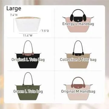 Doxo Long Champ Organizer Insert, Bag Organizer Insert for le pliage Large and More, Lightweight Waterproof DupontPaper, Keeps Handbags Shaped & Neat, 6 Compartments, 4 Size (Black, L)