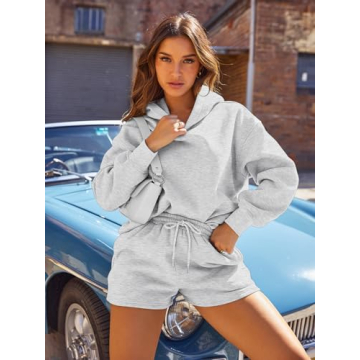 AUTOMET Womens Cozy Lounge Set Oversized Hoodie Sweat Shorts